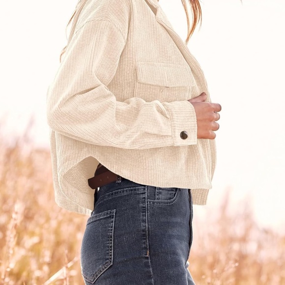 BTFBM Women's Corduroy Cropped Jacket Size XXL Cream White - Picture 3 of 7